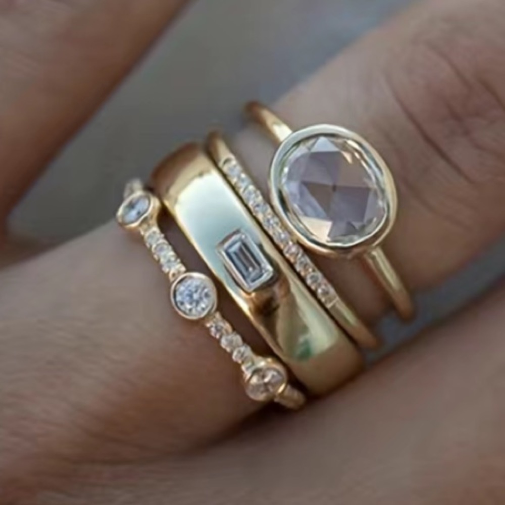- 18k Gold Plated Stack Rings Size 7